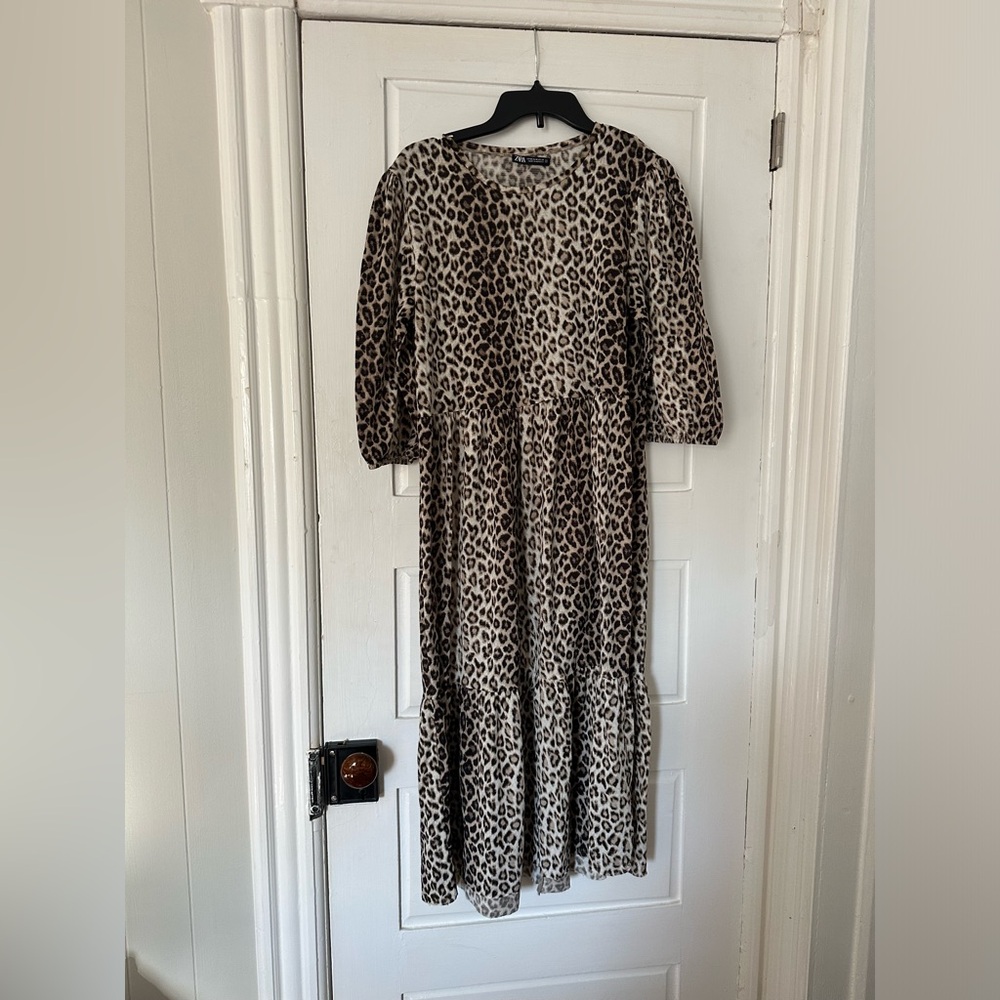 Zara Leopard Print Long Sleeve Dress